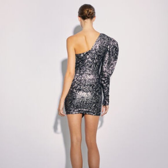 IRIO (NWT) Black And Silver Myriad One-Shoulder Dress - Picture 8 of 11